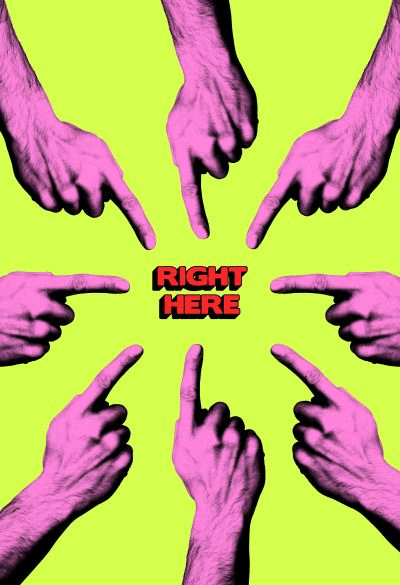 Two hands pointing at the words “right here”
